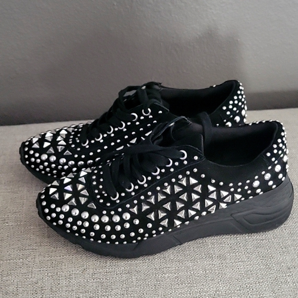Steve Madden Black Carissa Fabric Studded Sneakers - RARE!